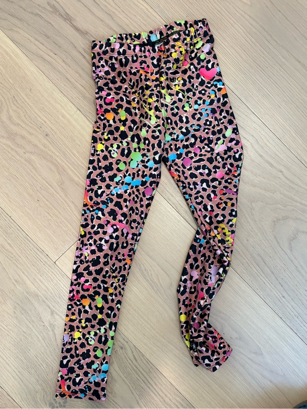 Pixielane Leopard Print Rainbow Heart Leggings - Pink